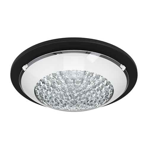 Eglo LED Ceiling Light Acolla 1, Elegant Crystal Effect wall Light, Flush Mount lamp Made of Black Metal and White Glass, Living Room and Hallway Lighting, Warm White