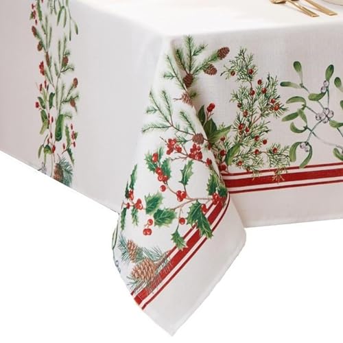 "Elrene Home Fashions Winter Holiday Berry Bordered Tablecloth, Decorative Christmas Table Cover, 60"" X 144"", Oblong"