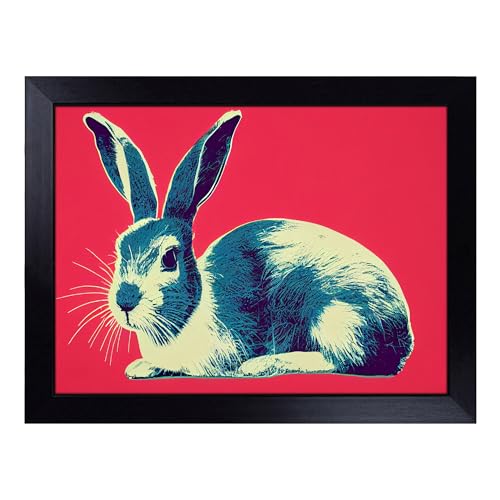 Lap Tray with Bean Bag Cushion, Pop Art Hare - Handmade in the UK, Raised Wooden Edge, Padded Cushion, Heat-Resistant Wipe-Clean Surface, for Meals, Laptops and Crafts