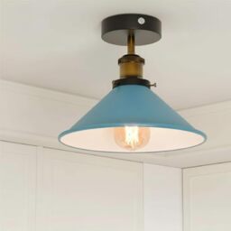 Blue Semi Flush Ceiling Light 22cm Metal Cone Shade with Bulb indoor
