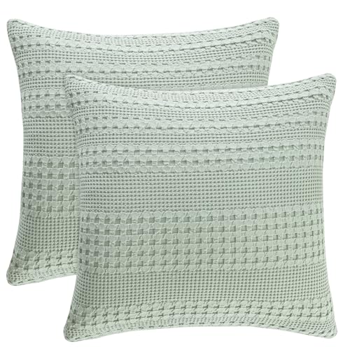 "PHF 100% Cotton Waffle Weave Euro Sham Covers, 2 Pack 26"" x 26"" Pillow Covers for Elegant Home Decorative, No Insert, Decorative Euro Throw Pillow Covers for Bed Couch Sofa, Sage Green"