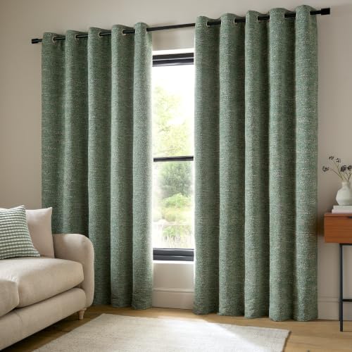 Catherine Lansfield Chunky Boucle 46x90 Inch Eyelet Curtains Green