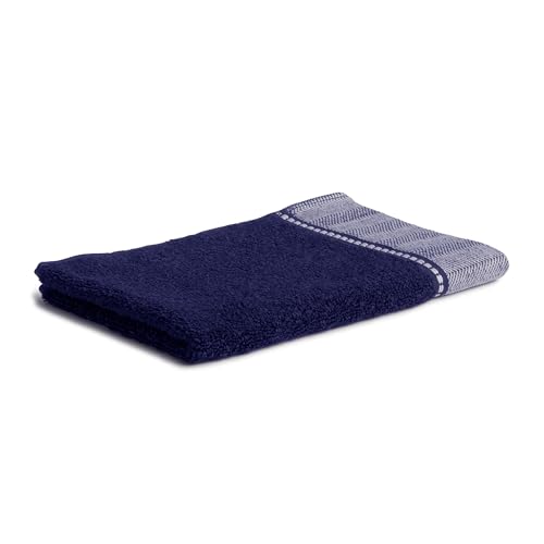 Möve Brooklyn Plain Guest Towel with Herringbone Border 30 x 50 cm 85% Cotton / 10% Viscose / 5% Linen, Deep Sea
