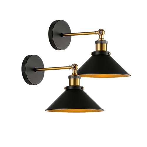 LEDSone Industrial Wall Light, Vintage Black Wall Sconce Adjustable Antique Wall Lighting E27 for Restaurants Galleries Aisle Kitchen Bedroom 2 Pack