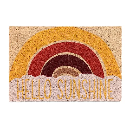 Relaxdays Coir Doormat, Hello Sunshine Text, 40 x 60 cm, Non-Slip Mat, Weatherproof, Indoors & Outdoors, Multicoloured, Coco
