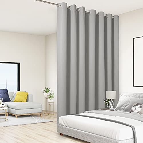 BONZER Room Divider Curtain Total Privacy Wall Extra Wide Grommet Room Darkening Curtains for Patio Sliding Glass Door, 108L x 150W Inch (9L x 12.5W ft), 1 Panel, Silver