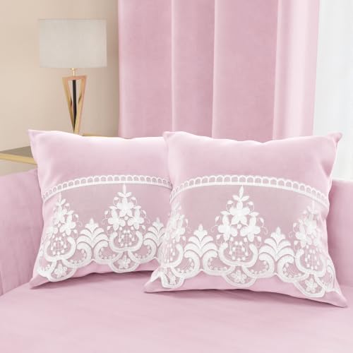 PETTI Artigiani Italiani - 2 Velvet Cushions with Rebrod?? Lace, Filling Included, 65 x 65 cm, Pink