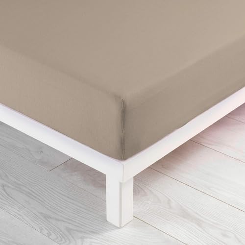 douceur d'intérieur, Fitted Sheet (160 x 200 cm) Jersy Sand, 100% Cotton Jersey