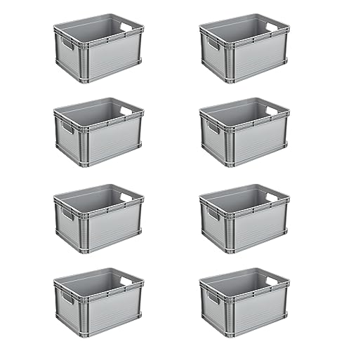 keeeper transport box set, 8 x 20 l, Stackable, Polypropylene, Robert, Nordic Grey (grey)