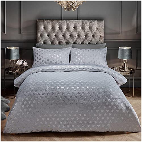GC GAVENO CAVAILIA Teddy Fleece Cover, Warm Cozy Ultra Soft Bed, Polyester, Grey, Double-Duvet Set