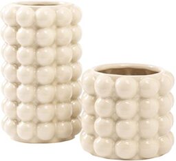 YANWE1 Boho Ceramic Vases - Set of 2 Tall White Bubble Vases for Flowers, Decor, Living Room, Dining Table, Wedding, Mantel