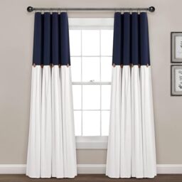 Lush Decor Linen Button 100% Lined Blackout Window Curtain Panel Navy/White Single 40X84