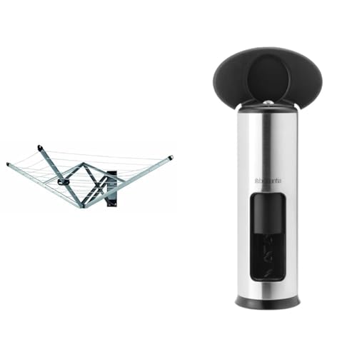 Brabantia WallFix Retractable Washing Line with Protective Fabric Cover (24m) Wall-Mounted Foldaway Clothes Air Dryer (Silver) & 297663 Classic Corkscrew - Black