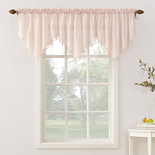 "No. 918 Erica Crushed Voile Ascot Beaded Sheer Rod Pocket Curtain Set, 153"" x 24"", Whisper"