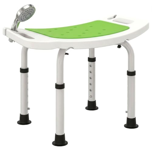 HOMCOM Shower Chair Height-Adjustable Bath Stool for Elderly Green - Aluminium Frame, Non-Slip Feet, Bathtub Stool Seat, Padded Seat, Disabled Handicap