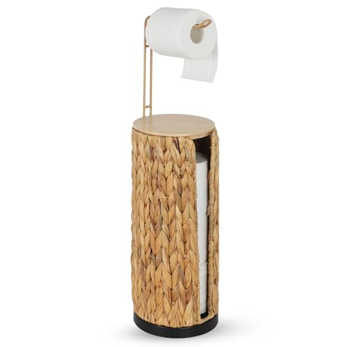 SHL Freestanding Toilet Paper Holder with Storage,3 Rolls of Tissue Holder for Bathroom,Handmade Woven Toilet Paper Roll