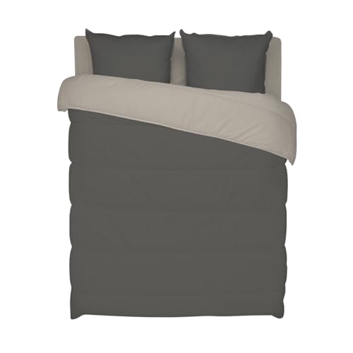 Bleu Câlin - Two-Coloured Microfibre Bedspread Duvet, Graphite/Chamois, 140x200 cm
