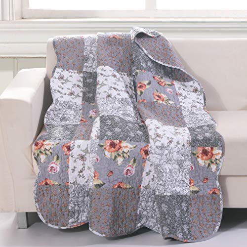 Barefoot Bungalow Throw Blanket, face Microfiber Back 60% 40% Polyester Cotton-Rich Fill, Gray, 50x60-inch