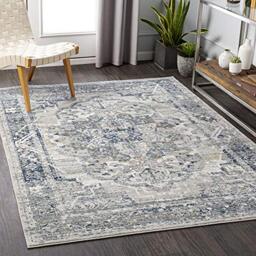 Livabliss Isabella Ascot Vintage - Area Rugs for Living Room 160x220 cm, Bedroom - Traditional Patterned Boho Style, Natural Easy Care Pile - Large, Grey and Blue Rug