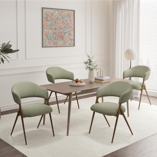 COLAMY Ergonomic Linen Dining Chair with 135° Recline, Breathable Cotton-Linen Fabric, Wooden-Look Metal Legs, 125kg Capacity, Modern Padded Dining Room Chair for Kitchen, Farmhouse & Home,Green