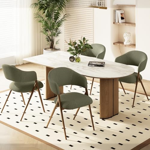COLAMY Ergonomic Linen Dining Chair with 135° Recline, Breathable Cotton-Linen Fabric, Wooden-Look Metal Legs, 125kg Capacity, Modern Padded Dining Room Chair for Kitchen, Farmhouse & Home,Green