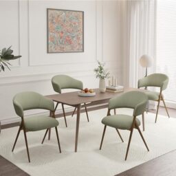 COLAMY Ergonomic Linen Dining Chair with 135° Recline, Breathable Cotton-Linen Fabric, Wooden-Look Metal Legs, 125kg Capacity, Modern Padded Dining Room Chair for Kitchen, Farmhouse & Home,Green