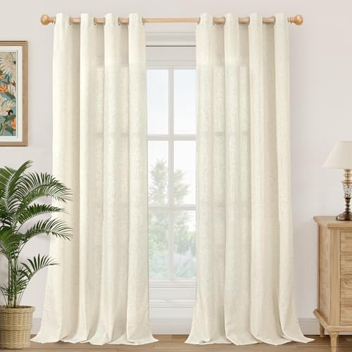 YoungsTex Beige Linen Curtains 84 Inches Long 2 Panels for Living Room, Light Filtering Semi Sheer Drapes with Grommet No See Through Privacy Window Treatments for Bedroom, 52 X 84 Inch