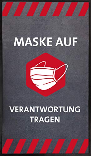 Novus Notice Mat Maske auf - Verantwortung tragen (Portrait Format 85 x 150 cm) Grey with White Writing