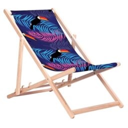 Green Blue GB183 Folding Beech Wood Deck Chair – Garden and Beach Chair with 3-position adjustable backrest and high-resolution sublimation print featuring tropical motives (Toucan)