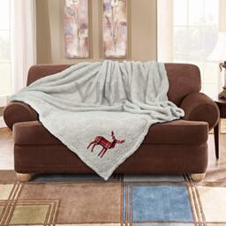 GC GAVENO CAVAILIA Luxury Emb Teddy Stag Throw, Extra Warm & Cosy Sofa Bed Settee Fleece, Super Soft Cuddly Reversible Thermal Blanket, Cream, Large Size (150 x 200 cm)