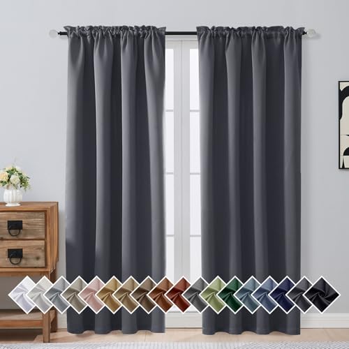 OVZME Charcoal Grey Blackout Curtains for Bedroom 78 Inch Length 2 Panels Set, Solid Thermal Insulated Energy Saving Window Curtains for Living Room, Dual Rod Pocket Window Drapes, 2x40Wx78L Inches