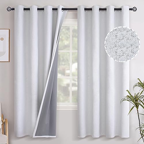 YoungsTex White Linen Blackout Curtains 72 Inches Long for Living Room, Thermal Insulated Winter Drapes with Grommet Energy Saving for Bedroom, 2 Panels, 52 X 72 Inch
