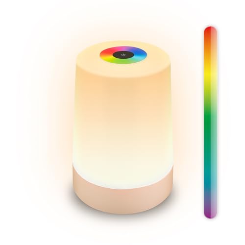 Briloner - Rechargeable LED Table Lamp, RGB IP44, Nightlight with Touch Control, Dimmable, Replaceable Battery, LED Bedside Table Light, Battery Camping Light, Outdoor, 9x13 cm, Beige