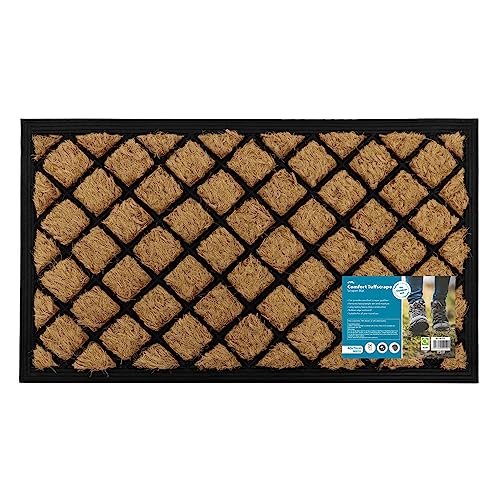 JVL Comfort Rubber Backed Coir Tuffscrape Scraper Doormat, 40x70 cm, Diamond Grid