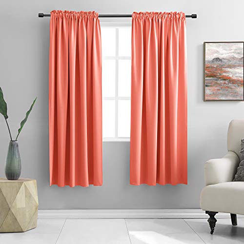 DONREN Coral Blackout Curtain with Rod Pocket - Room Darkening Thermal Insulated Curtains Curtains for Bedroom (132 x 160 cm, 2 Panels)