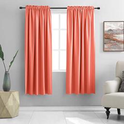 DONREN Coral Blackout Curtain with Rod Pocket - Room Darkening Thermal Insulated Curtains Curtains for Bedroom (132 x 160 cm, 2 Panels)