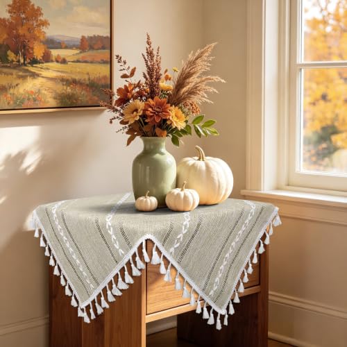 tiosggd Small Fall Square Tablecloth 24 x 24 inch, Rustic Farmhouse Coffee Table Cover for End Bedside Table, Boho Nightstand Cover Top, Linen Dresser Cloth Cover for Bedroom, Country Home Decor