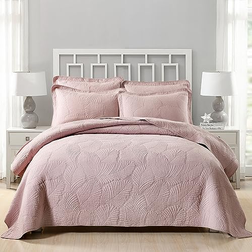 mixinni 3-Piece Modern Style Leaf Quilt Set Soft Cotton Bedspread Coverlet Set, Perfect for Him and Her (3pcs, Queen Size)
