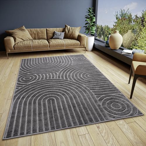 Hanse Home Wave Design Living Room Rug - Flat Weave Modern, Scandinavian Boho Style, Geometric 3D Effect, Living Room Rug for Dining Room, Children's Room, Hallway - Grey, 67 x 120 cm