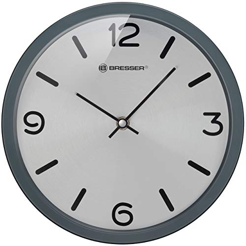 Bresser MyTime Silver Edition Wall Clock with Silent Quartz Movement and Painted Stainless Steel Frame, Grey, 250 x 250 mm