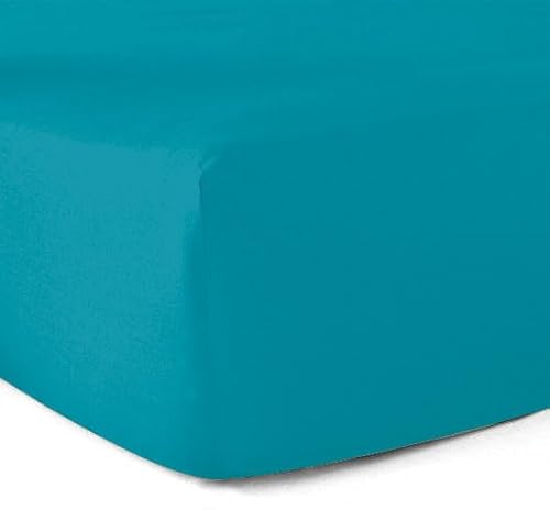 Fitted Sheet 100% Cotton 57 Thread Count Turquoise Blue 160 x 200 cm – 30 cm Corner