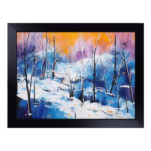 Lap Tray with Bean Bag Cushion, Winter Forest Landscape Abstract H0324 - Handmade in the UK, Raised Wooden Edge, Padded Cushion, Heat-Resistant Wipe-Clean Surface, for Meals, Laptops and Crafts
