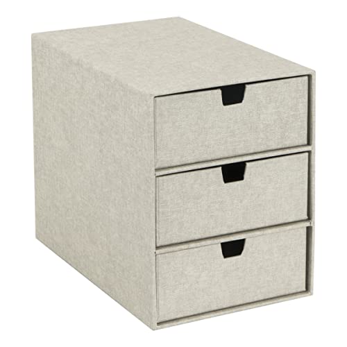 Bigso Box of Sweden 3-Tier Desktop Drawers - Desk Tidy Organiser for Stationery Storage - Paper Mini Filing Cabinet in Fibreboard and Paper in Linen Look - Beige