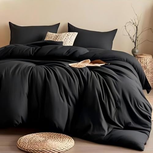 SDIII Black Twin Comforter Set 3 Pieces, Brushed Microfiber Black Comforter Twin Lightweight, All Season Soft Bedding Hotel Luxury