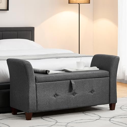 Vida Designs Seville Storage Ottoman, Fabric in Dark Grey Linen, 120x45x60cm - Storage Ottoman with Lift-Up Lid, Ideal for Toys, Bedding & Footstool Use - UKFR Certified