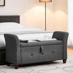Vida Designs Seville Storage Ottoman, Fabric in Dark Grey Linen, 120x45x60cm - Storage Ottoman with Lift-Up Lid, Ideal for Toys, Bedding & Footstool Use - UKFR Certified