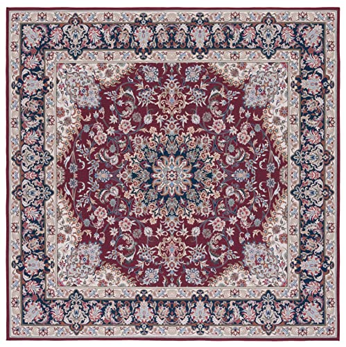 Safavieh Traditional Rug Ideal for High Traffic Areas - Machine Washable and Non Slip - Tucson Collection, Short Pile, in Red and Navy, 183 X 183 cm