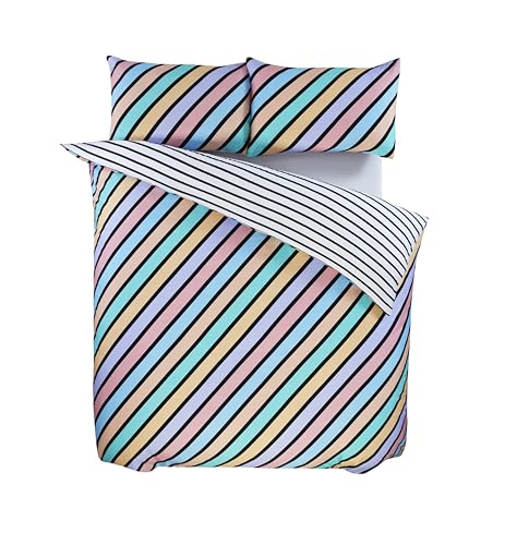 Rapport Home Microfibre Duvet Cover Set - Striped Pastel Coloured Reversible King Bedding for Ultimate Comfort & Style - Pastel
