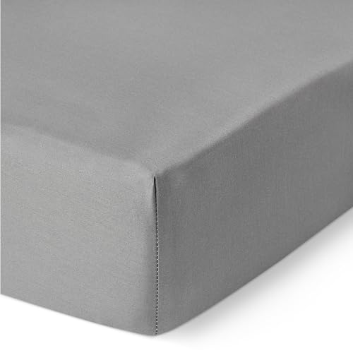 Amazon Basics Deluxe Super Soft 400 Thread Count 100% Cotton Sateen Wrinkle-Free Fitted Sheet, Deep Pocket 12 inch (30 cm), 140 x 200 cm, Dark Grey