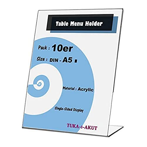 TUKA-i-AKUT 10X A5 Acrylic Display Stands Sign Holder, Clear Counter Top Portrait Poster Holder, Desk Menu Holder, Card Holder, Photo Frame & Ad Frame, Single-Sided Information Stand, TKD8200-A5-10x